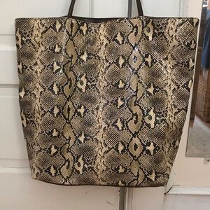 Large faux snakeskin tote